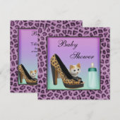 Kat-, schoen- en Paars-flessentextiel, Baby shower Kaart (Voorkant / Achterkant)