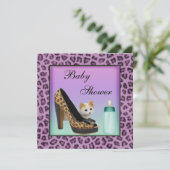 Kat-, schoen- en Paars-flessentextiel, Baby shower Kaart (Staand voorkant)