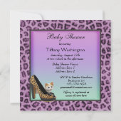 Kat-, schoen- en Paars-flessentextiel, Baby shower Kaart (Achterkant)