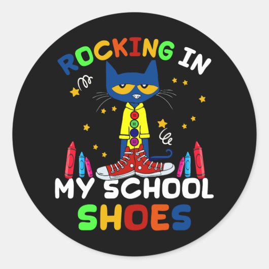 Kat schommelt in mijn school schoenen terug naar s ronde sticker (Voorkant)