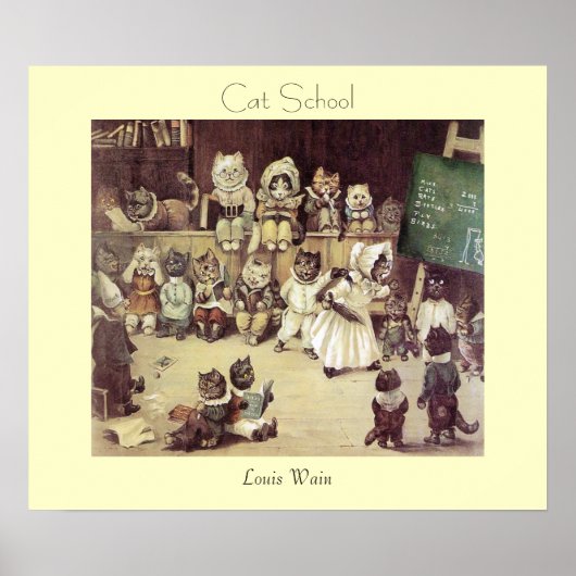 Kat School door Louis Wain Poster Print (Voorkant)