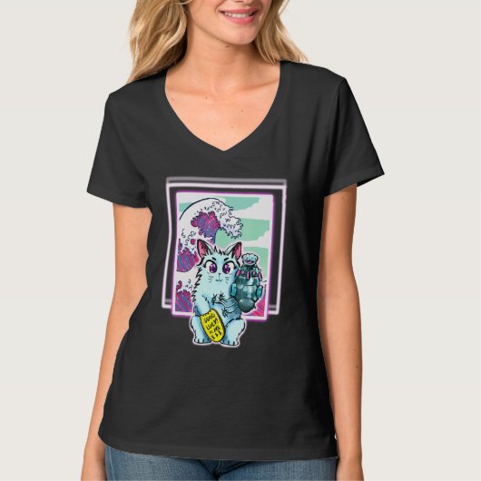 Kat Sci Fi Vapor Wave Design voor alle leeftijden T-shirt (Voorkant)