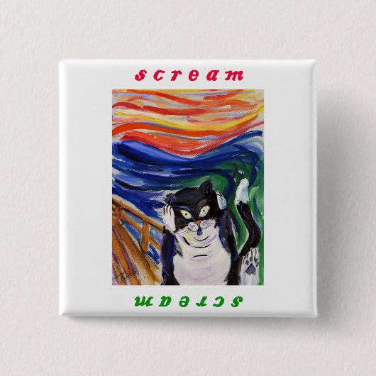 Kat Scream met de Button van de Tekst van het Schr (Voorkant)