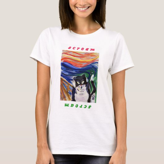 Kat Scream met het Shirt van de Tekst van het Schr (Voorkant)