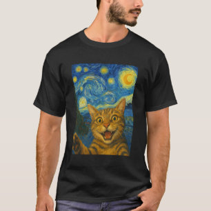 Kat Selfie in Sterrennacht Van Gogh Kat Liefhebber T-shirt
