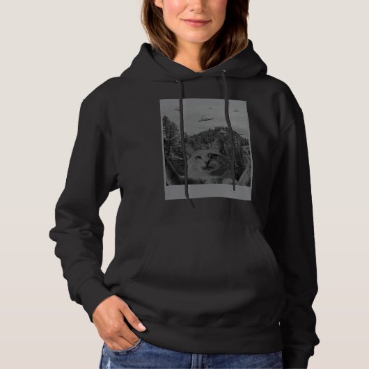 Kat Selfie Meme UFO Waarneming Alien Samenzwering  Hoodie (Voorkant)