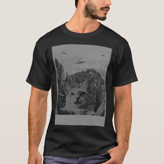 Kat Selfie Meme UFO Waarneming Alien Samenzwering T-shirt (Voorkant)