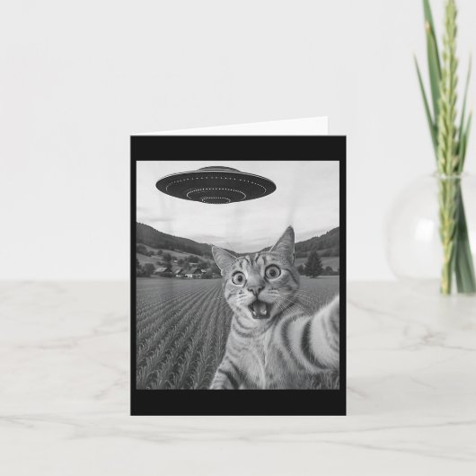 Kat Selfie Met Alien UFO Grappige Kat Grappige Ali Kaart (Voorkant)