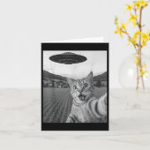 Kat Selfie Met Alien UFO Grappige Kat Grappige Ali Kaart (Gele Bloem)