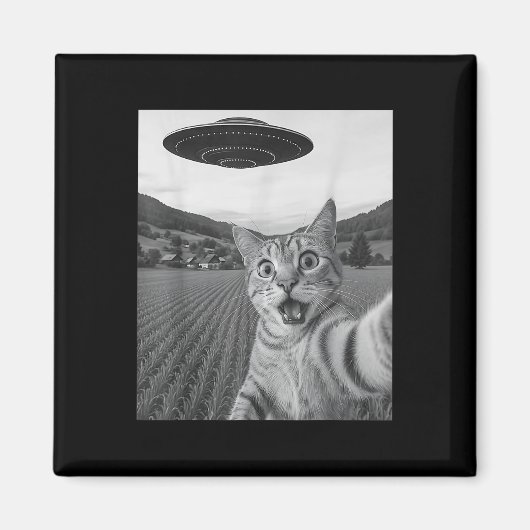 Kat Selfie Met Alien UFO Grappige Kat Grappige Ali Magneet (Voorkant)
