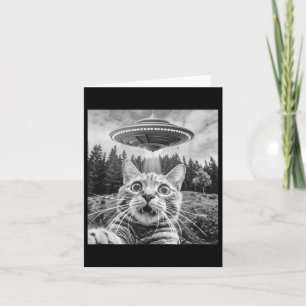 Kat Selfie Met Alien UFO Grappige Kat Voor Mannen  Kaart