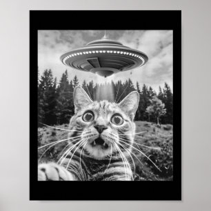 Kat Selfie Met Alien UFO Grappige Kat Voor Mannen Poster