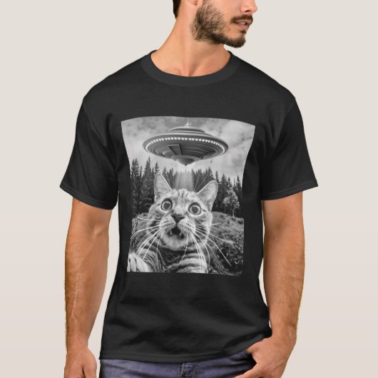 Kat Selfie Met Alien UFO Grappige Kat Voor Mannen  T-shirt (Voorkant)
