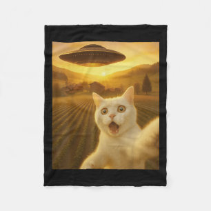 Kat Selfie Met Alien UFO Grappige Katten Cadeaus V Fleece Deken