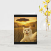 Kat Selfie Met Alien UFO Grappige Katten Cadeaus V Kaart (Gele Bloem)