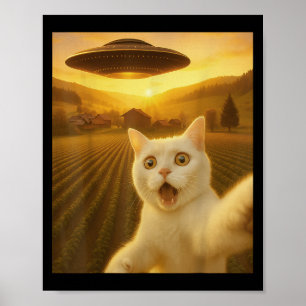 Kat Selfie Met Alien UFO Grappige Katten Cadeaus V Poster