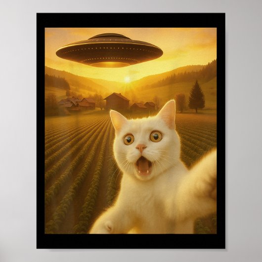 Kat Selfie Met Alien UFO Grappige Katten Cadeaus V Poster (Voorkant)