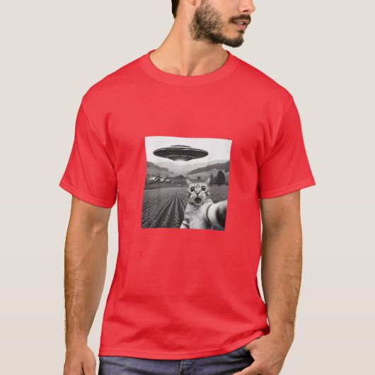 Kat selfie met buitenaardse ufo grappige kat gesch t-shirt (Voorkant)