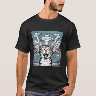 Kat selfie met buitenaardse ufo grappige kat gesch t-shirt