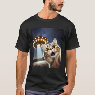 Kat selfie met buitenaardse ufo grappige kat gesch t-shirt