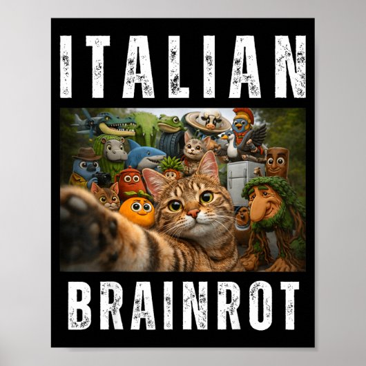 Kat selfie met grappige Italiaanse brainrot meme Poster (Voorkant)