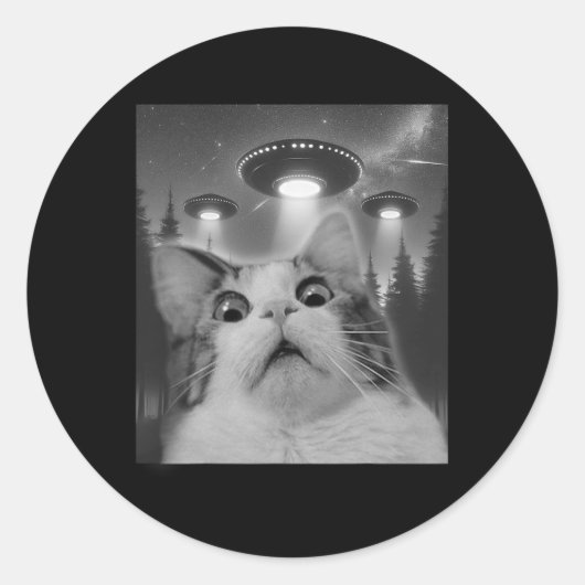 Kat Selfie met UFO's Ronde Sticker (Voorkant)