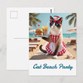 Kat serveert hamburger voor strandfeest briefkaart (Voorkant / Achterkant)
