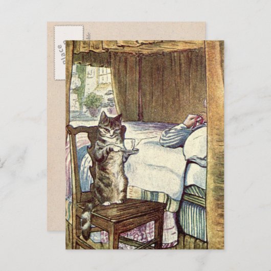 Kat Serves Breakfast in Bed Briefkaart (Voorkant / Achterkant)