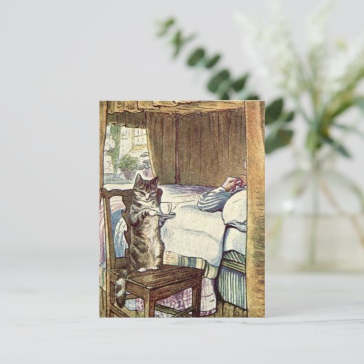 Kat Serves Breakfast in Bed Briefkaart (Staand voorkant)
