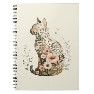 Kat Silhouet Bloem Boho Wilde Bloem Notitieboek