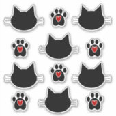 Kat Silhouet en Paw Prints Sticker (Voorkant)