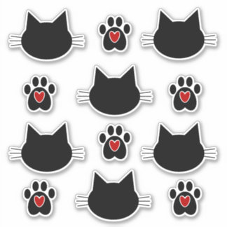 Kat Silhouet en Paw Prints Sticker