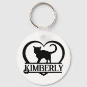 Kat Silhouet Hart Gespleten Monogram Sleutelhanger (Voorkant)