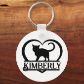 Kat Silhouet Hart Gespleten Monogram Sleutelhanger (Voorkant)