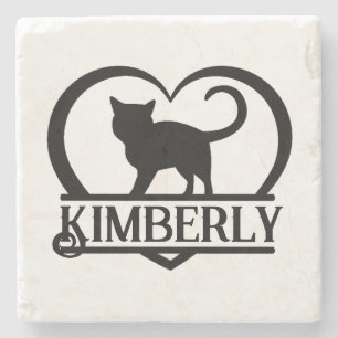 Kat Silhouet Hart Gespleten Monogram Stenen Onderzetter