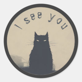 kat silhouet, "Ik zie je" Ronde Sticker