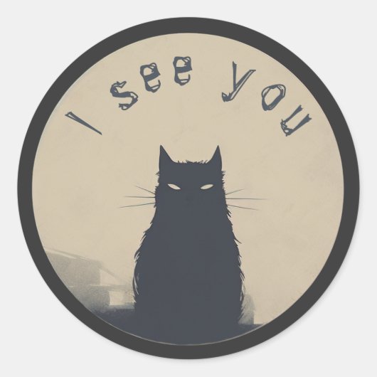 kat silhouet, "Ik zie je" Ronde Sticker (Voorkant)