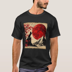Kat Silhouet Kersenbloesems Rode Maan Japans A T-shirt
