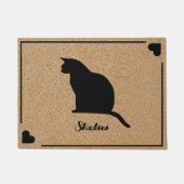 Kat silhouet met gepersonaliseerde monogram naam deurmat (Voorkant)