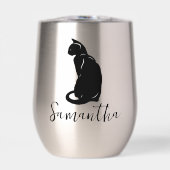 Kat Silhouet Ontwerp Thermische Wijn Tumbler (Voorkant)