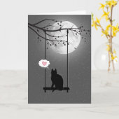 Kat silhouet op een schommel in maanlicht kaart (Gele Bloem)