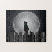 Kat silhouet op hek legpuzzel (Horizontaal)