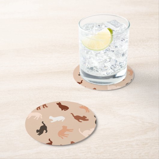 Kat silhouet ronde kartonnen onderzetter (Insitu)