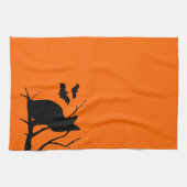 Kat Silhouet Sinaasappel Halloween Keukenhanddoek (Horizontaal)