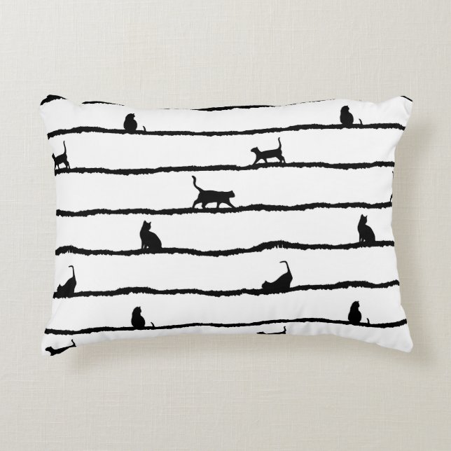 Kat Silhouet Strepen Abstract Hand getrokken Patro Accent Kussen (Voorkant)