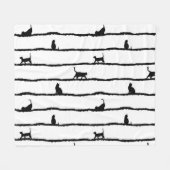 Kat Silhouet Strepen Abstract Hand getrokken Patro Fleece Deken (Voorkant (Horizontaal))