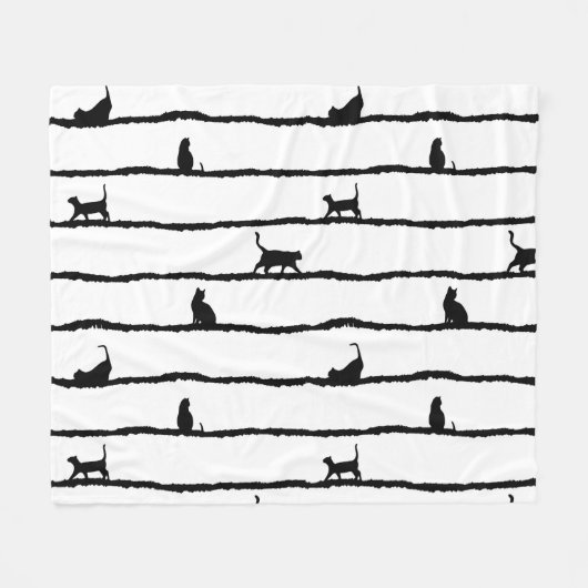 Kat Silhouet Strepen Abstract Hand getrokken Patro Fleece Deken (Voorkant (Horizontaal))