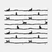 Kat Silhouet Strepen Abstract Hand getrokken Patro Fleece Deken (Voorkant (Horizontaal))