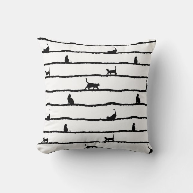 Kat Silhouet Strepen Abstract Hand getrokken Patro Kussen (Voorkant)