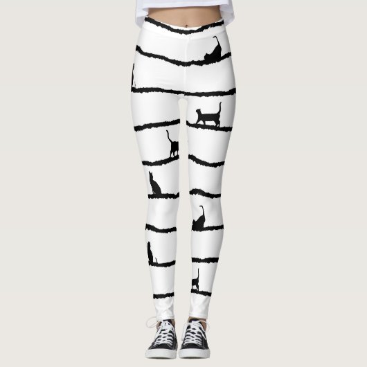 Kat Silhouet Strepen Abstract Hand getrokken Patro Leggings (Voorkant)